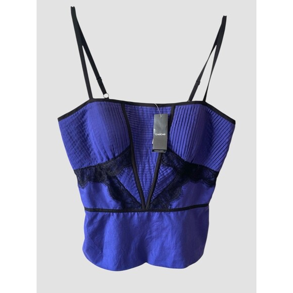 Y2k Luxe Whimsigoth Satin Lace Trim Pleated Bustier Bebe Silk Size Medium NWT - Picture 2 of 9